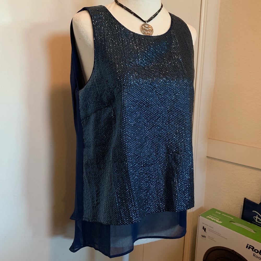 Esley sparkle glam split back sleeveless blouse